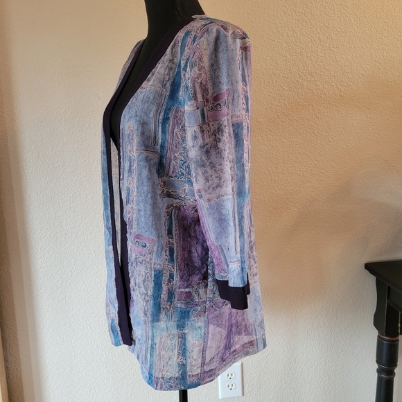 VTG LADY CAROL PETITES  Purple Blue Open Front Cardigan Sheer - Picture 8 of 10